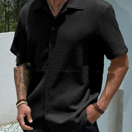 Men's Solid Color Short Sleeve Shirt Fashion Casual Button Lapel Tops Clothing