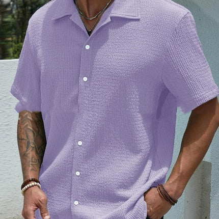 Men's Solid Color Short Sleeve Shirt Fashion Casual Button Lapel Tops Clothing
