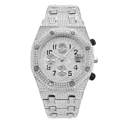 Full Diamond Three-eye Timing Sports Quartz Men's Watch
