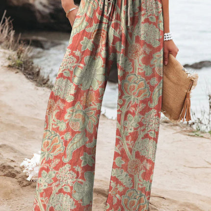 Women's High Waist Casual Loose Printed Wide-leg Pants