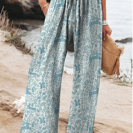 Women's High Waist Casual Loose Printed Wide-leg Pants