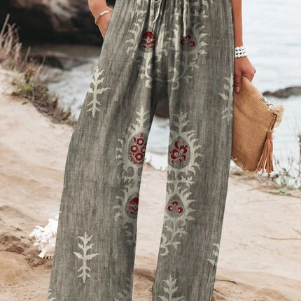 Women's High Waist Casual Loose Printed Wide-leg Pants