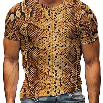 Men'S 3D Print Snake Graphic T-Shirt - Soft Polyester, Short Sleeve, Round Neck, All-Season Comfort,