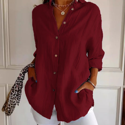 Popular Spring And Summer New Women's Loose Open Button Shirt Solid Color Top