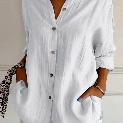 Popular Spring And Summer New Women's Loose Open Button Shirt Solid Color Top