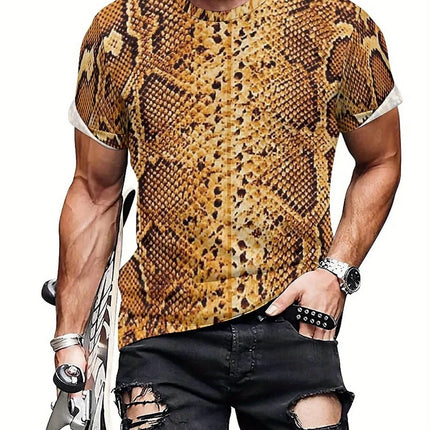 Men'S 3D Print Snake Graphic T-Shirt - Soft Polyester, Short Sleeve, Round Neck, All-Season Comfort,
