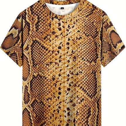 Men'S 3D Print Snake Graphic T-Shirt - Soft Polyester, Short Sleeve, Round Neck, All-Season Comfort,