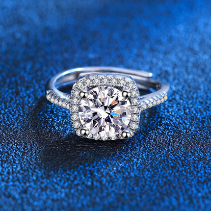 S925 Micro-inlaid Four-claw Princess Square Bag Moissanite Ring Women