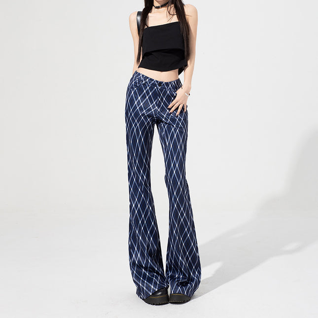 Commuter High-grade Women's Plaid Bell-bottom Pants