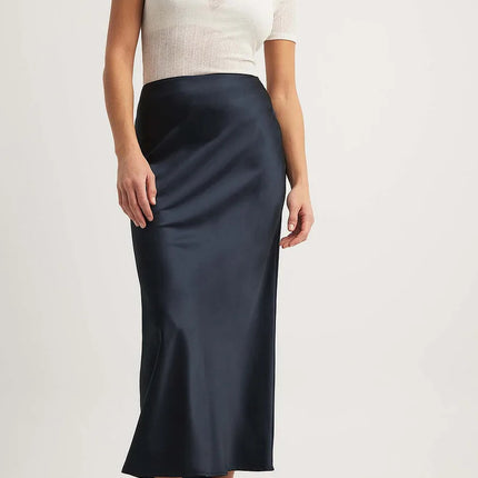 Women's Slim Fit Satin Skirt Fashion Chic Solid Long Skirt
