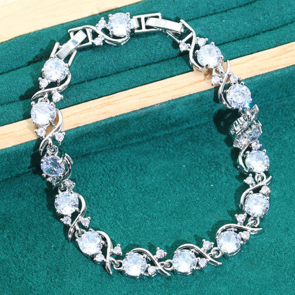 Bridal Zircon Chain Necklace Bracelet Earrings Four-piece Ring Set Pack Wedding Dress Accessories
