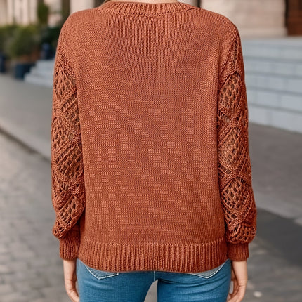 Loose Hollow Knitted Sweater Long-sleeved Pullover V-neck Top Women's Clothing