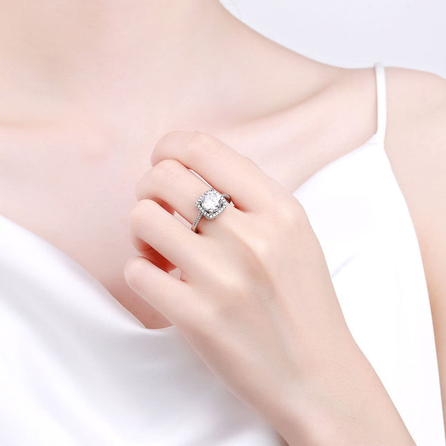 S925 Micro-inlaid Four-claw Princess Square Bag Moissanite Ring Women