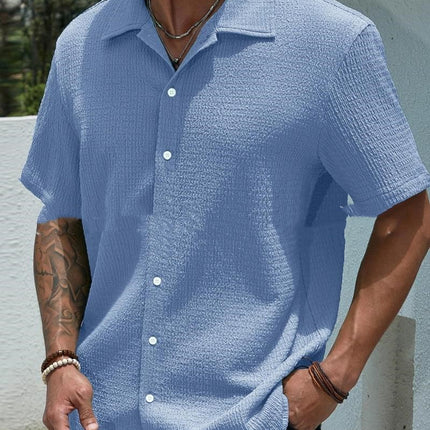 Men's Solid Color Short Sleeve Shirt Fashion Casual Button Lapel Tops Clothing