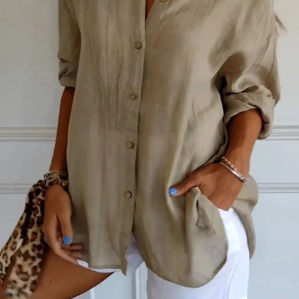 Popular Spring And Summer New Women's Loose Open Button Shirt Solid Color Top
