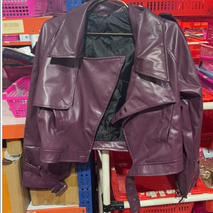 Loose Lapel Leather Jacket Fashion Cropped Tops Streetwear For Womens Clothing